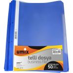 Umix Mavi A4 Boyutunda 50 Adet Şeffaf Desensiz Telli Dosya