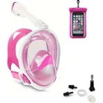 UmoTech Tam Yüz 180° Panoramik Şnorkel Dalış Maskesi –kamera Montajlı, Buğu Önleyici Fullface Şnorkel - L - XL - Pembe