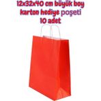 Umur Kırmızı Renk 12X32X40 cm Büyük Boy Karton Hediye Poşeti 10 Adet