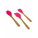 Ün-Ev 3'lü Bambu Saplı Silikon Kaşık -spatula-fırça Mutfak Seti Pembe