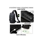 Ünal Çanta Body Bag Çapraz Sırt Çantası Usb Kablo Çıkışlı Uziko - Suni Deri SİYAH Standart
