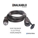 Ünal Kablo Kauçuk 2 Metre Seyyar Uzatma (3x2.5 Ttr Tam Bakır Kablo) - Siyah