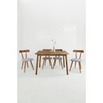 Unboxdeco Alaçatı 4 Kişilik Masif Ceviz Ahşap Masa Takımı, 4 Nesrin Sandalye - 115X80 - Bej