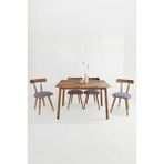 Unboxdeco Alaçatı 4 Kişilik Masif Ceviz Ahşap Masa Takımı, 4 Nesrin Sandalye - 115X80 - Gri