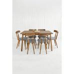 Unboxdeco Alaçatı 6 Kişilik Masif Ceviz Ahşap Masa Takımı, 6 Nesrin Sandalye - 130X80 - Gri