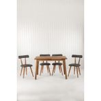 Unboxdeco Alaçatı Masif Ceviz Ahşap Masa Takımı, 4 Adet Sd Nesrin Masif Ceviz Ahşap Tasarım Sandalye 115X80 cm Antrasit - 4 Sandalye