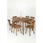 Unboxdeco Alaçatı Masif Ceviz Ahşap Masa Takımı, 6 Adet Grill Sandalye Ile, 130X80CM