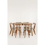 Unboxdeco Alaçatı Masif Ceviz Ahşap Masa Takımı, 6 Adet Sd Nesrin Masif Ceviz Ahşap Tasarım Sandalye 130X80 cm Bej - 6 Sandalye