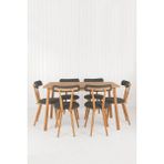 Unboxdeco Alaçatı Masif Kayın Ahşap Masa Takımı, 6 Adet Sd Nesrin Masif Kayın Ahşap Tasarım Sandalye 130X80 cm Antrasit - 6 Sandalye