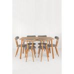 Unboxdeco Alaçatı Masif Kayın Ahşap Masa Takımı, 6 Adet Sd Nesrin Masif Kayın Ahşap Tasarım Sandalye 130X80 cm Gri - 6 Sandalye