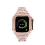 UnDePlus Apple Watch İle Uyumlu 44mm Kordon Swatch Saat Modeli Kasalı Metal Kordon Rose Gold