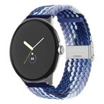 UnDePlus Huawei Watch GT GT2 GT3 GT4 42mm/Honor Magic 2 Kordon Metal Klipsli Flexi Örgü Lacivert-Beyaz