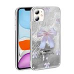 UnDePlus iPhone 11 ile uyumlu Kılıf Leopar Kurdele Ekose Desenli Mep Kapak İncili Fiyonk
