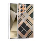 UnDePlus Samsung Galaxy S23 Ultra ile uyumlu Kılıf Leopar Kurdele Ekose Desenli Mep Kapak Geometrik