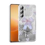 UnDePlus Samsung Galaxy S24 Plus ile uyumlu Kılıf Leopar Kurdele Ekose Desenli Mep Kapak İncili Fiyonk
