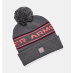 Under Armour UA Mens Halftime Pom Beanie Pitch Gray Dark Maroon Venom Red Erkek Bere
