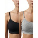 Underwear Bodyway 2'li Paket Esnek Fitilli Ribana Crop Atlet - Pamuklu Dokulu Büstiyer Set - Uyku Sütyeni - 70 - 75 - Siyah - Gri Melanj