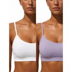 Underwear Bodyway 2'li Paket Esnek Fitilli Ribana Crop Atlet - Pamuklu Dokulu Büstiyer Set - Uyku Sütyeni - 90 - 95 - Beyaz - Lila