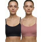Underwear Bodyway 2'li Paket Esnek Fitilli Ribana Crop Atlet - Pamuklu Dokulu Büstiyer Set - Uyku Sütyeni - 90 - 95 - Siyah - Vizon