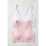 Underwear Bodyway 2'li Paket Pamuklu Pedli Sporcu Sütyeni & Bralet - Günlük Rahat Yüzücü Model Sporcu Atleti - 70 - 75 - Beyaz - Pembe