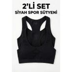 Underwear Bodyway 2'li Paket Pamuklu Pedli Sporcu Sütyeni & Bralet - Günlük Rahat Yüzücü Model Sporcu Atleti - 70 - 75 - Siyah - Siyah