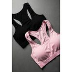 Underwear Bodyway 2'li Paket Pamuklu Pedli Sporcu Sütyeni & Bralet - Günlük Rahat Yüzücü Model Sporcu Atleti - 90 - 95 - Siyah - Pembe