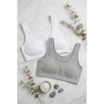 Underwear Bodyway 2'li Set Kalın Askılı Pamuklu Penye Büstiyer - Telsiz Balensiz Yarım Atlet Sporcu ve Uyku Sütyeni - Büyük Beden - 110 - 115 - Beyaz - Gri Melanj