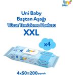 Uni Baby 200 Yaprak XXL Vücut Temizleme Havlusu 4'lü Hassas Ciltler İçin Dermatolojik Test Edilmiş