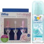 Uni Baby Bebek Kolonyası Bebeksi Dokunuş 150 ml + Difaş Bebekler Için 3'lü Damak Kaşıma ve Diş Bakım Seti Pembe - Renkli