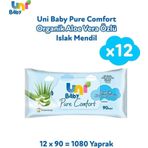 Uni Baby Pure Comfort Organik Aloe Vera Özlü 90 Yaprak 12'li Paket Islak Mendil