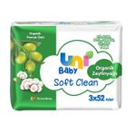 Uni Baby Soft Clean Organik Pamuk Özlü ve Organik Zeytinyağlı 3x25 Bebek Islak Mendil