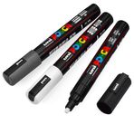 Uni-Ball Posca PC-5M Boya Marker Sanat Kalemler - 1.8-2.5mm Siyah, Beyaz, Derin Gri - 3 Paket