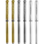 Uni-Ball Signo Pen Geniş Metalik Jel Mürekkep Rollerball - Metal 1 Mm Uç Ucu 0,65 Mm Kauçuk Saplı Çizgi Genişliği - Um-153 - (6'Lı Paket) - Beyaz, Gümüş Altın