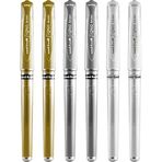 uni-ball Signo Pen Geniş Metalik Jel Mürekkep Rollerball - Metal 1 mm Uç Ucu 0,65 mm Kauçuk Saplı Çizgi Genişliği - UM-153 - (6'lı Paket) - Beyaz, Gümüş ve Altın