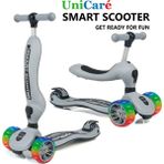 Uni Care Gri Smart Oturaklı Çocuk Scooter 3 Tekerlekli Işıklı Yükseklik Ayarlı 1-5 Yaş İçin Rahat Kullanım