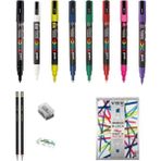Uni Posca Marker Kalemi Çizim Seti 2 + 3m (0.9 - 1.3mm) 8'li Set - Renkli - Standart