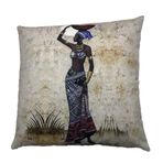 Unicolor Dekoratif Baskılı Kırlent Kılıfı-Afrikalı Kadın Desenli