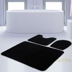 Unicolor Düz Siyah 3Lü Banyo Paspası Seti Kaymaz Klozet Takımı Siyah