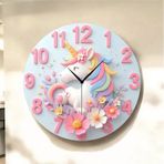 Unicorn At Renkli Baskı Desenli Sayılı Hediyelik Ahşap Sessiz Tablo Duvar Saati 62 Renkli