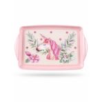 Unicorn Desenli Kaydırmaz Melamin Tepsi, 38x27 cm, Pembe, Mutfak Servis Sunum