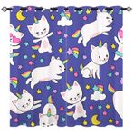 Unicorn Gökkuşağı Perdeleri Çocuk Kız Sevimli Çizgi Film Kozmik Eleman Baskı Desen Yalıtımlı Karartma Pencere Perdeleri Bebek Yatak Odası için 2 Panel 167 cm x 183 cm