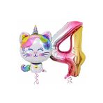 Unicorn Kedi Balon Gökkuşağı Renkli Sayı Doğum Günü Set Yaş 4