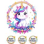 Unicorn Pasta Resmi ve Baskısı - Unicorn Yenilebilir Kağıt Pasta Üstü Resmi - Pasta Süsü 1 - 1 Adet