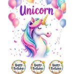 Unicorn Pasta Resmi ve Baskısı - Unicorn Yenilebilir Kağıt Pasta Üstü Resmi - Pasta Süsü 13 - 1 Adet