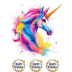 Unicorn Pasta Resmi ve Baskısı - Unicorn Yenilebilir Kağıt Pasta Üstü Resmi - Pasta Süsü 14 - 1 Adet