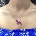 Unicorn Tek Boynuzlu At Fuşya Kuvars Gümüş Kolye