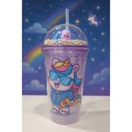 Unicorn Temalı Suluk Pipetli Buzlu Cam Görünümlü 450 ml Çift Katman Mika Su Şişesi 2646 Mor - 1