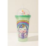 Unicorn Temalı Suluk Pipetli Buzlu Cam Görünümlü 450 ml Çift Katman Mika Su Şişesi 2646 Yeşil - Karışık - 1