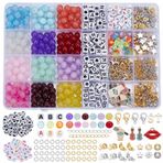 UNICRAFTALE 1100 adet arkadaşlık bilekliği seti, 8 ~ 9 mm, cam boncuk, takı üretimi için, 400 adet akrilik harf boncuğu, yapay elmas, mesafe boncukları, ev yapımı hediyeler için