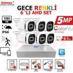 Unimax 5mp Sony Lens 6 Kameralı Güvenlik Seti | 100M Kablo | 30M Gece Renkli Görüş | Xmeye